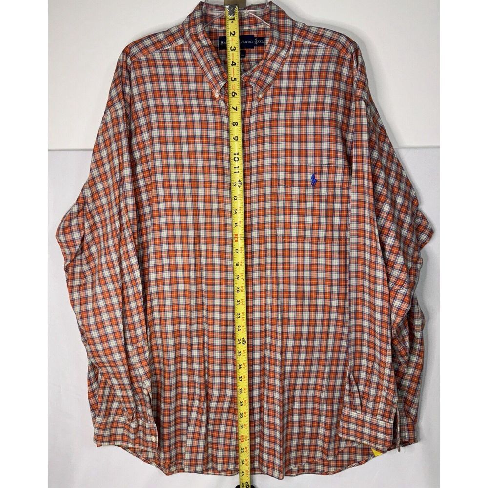 Ralph Lauren Blake Mens‎ XXL Orange & Multicolor Plaid Long Sleeve Button Down - Picture 4 of 5